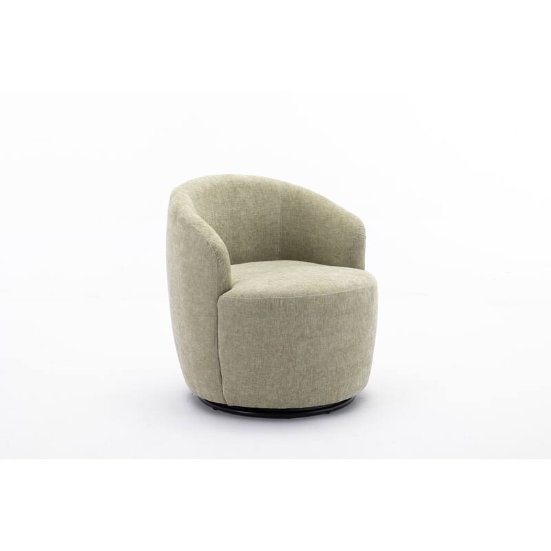 Small Swivel Barrel Chair, Chenille Upholstered Lounge Chair, Single Sofa Chair with Semi-Circular Backrest & Metal Base