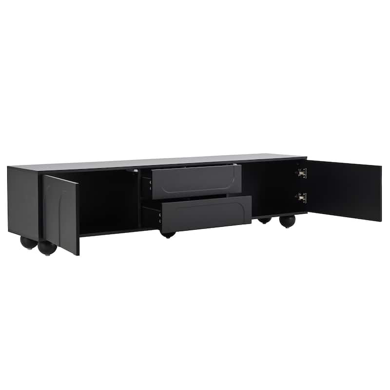 Cream Style TV Stand with Arched Doors and 2 Drawers, for TVs Up to 75" - 69.6" W × 15.7" D × 17.7" H