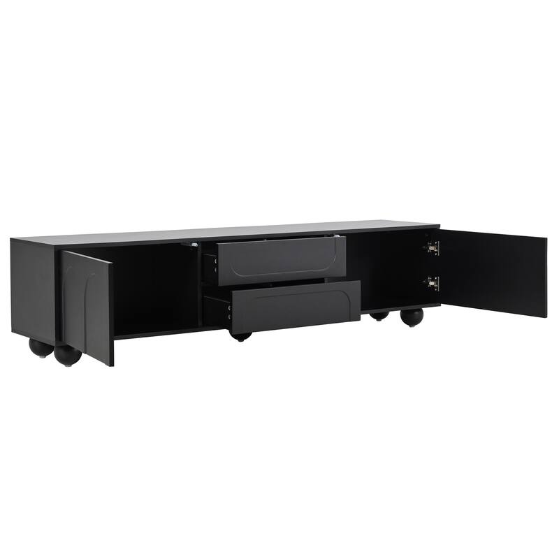 Modern Arched TV Stand for TVs up to 75 Inches with 2 Drawers and Rebound Device, for Living Rooms and Bedrooms, Black