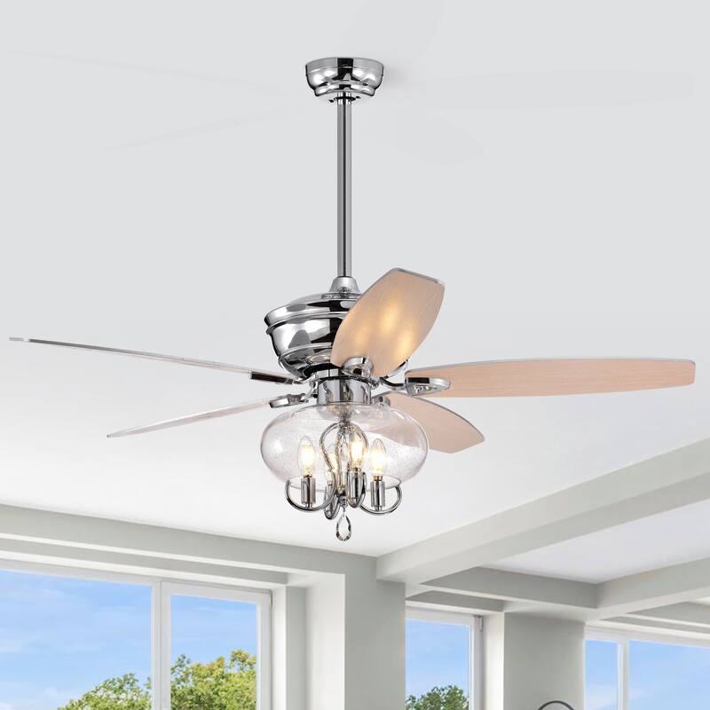 52" Crystal Chandelier Fan with Remote, Classic, Glam, Traditional, Chrome - Silver