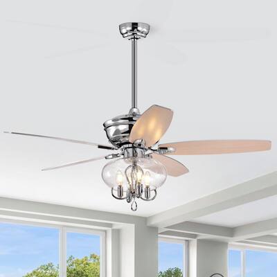 52" Crystal Chandelier Fan with Remote, Classic, Glam, Traditional, Chrome