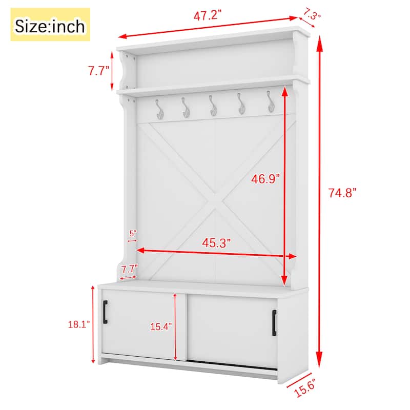 74.8'' Modern Entryway Hall Tree - Shoe Cabinet with Sliding Doors and Coat Rack