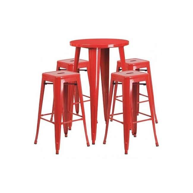 Flash Furniture Red Metal Bar Set,24RD CH-51080BH-4-30SQST-RED-GG - 1 Each