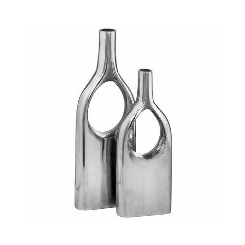 HomeRoots Set of Two Silver Aluminum Modern Hole Table Vases - 4