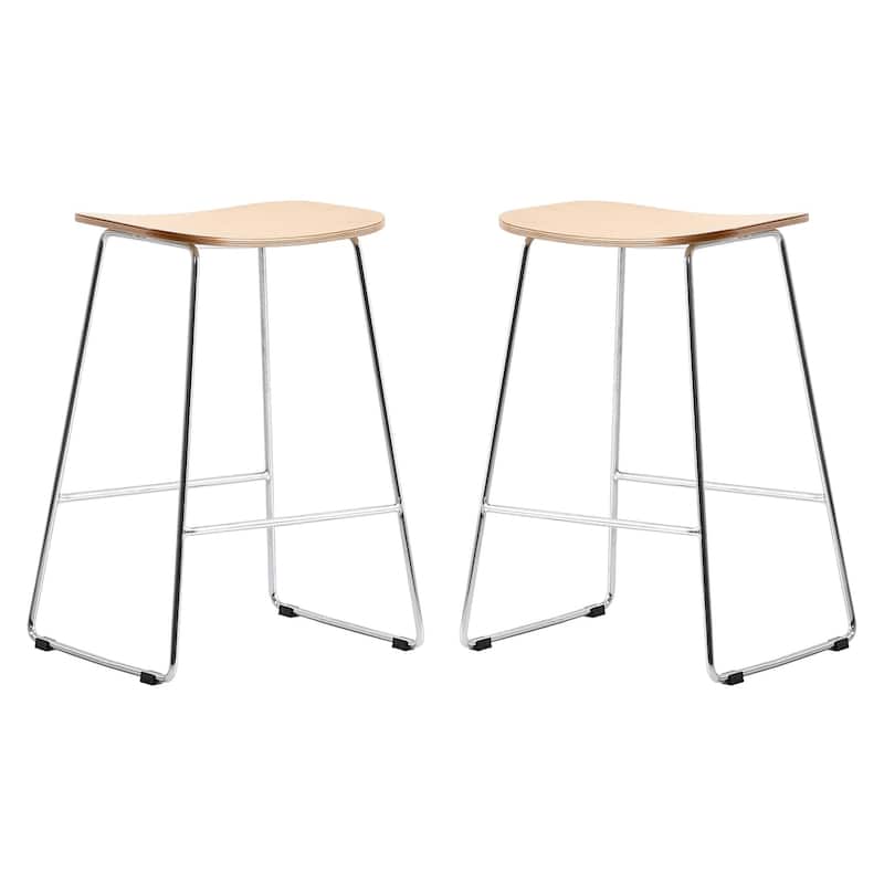 Melrose Modern Wood Saddle Seat Counter Stool by Set of 2 LeisureMod - 26"