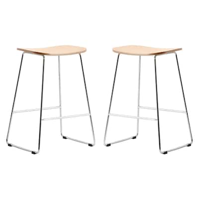 Melrose Modern Wood Saddle Seat Counter Stool by Set of 2 LeisureMod - 26"