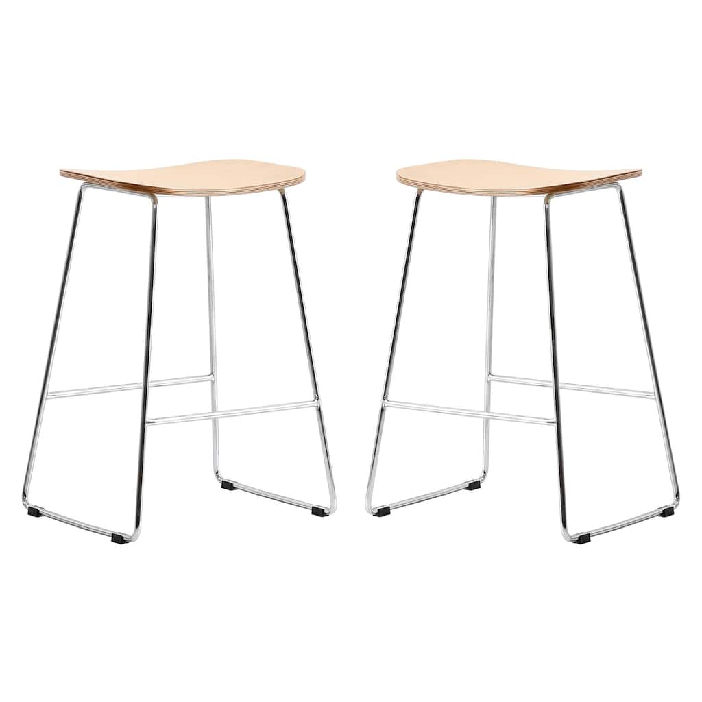 Melrose Modern Wood Saddle Seat Counter Stool by Set of 2 LeisureMod - 26"