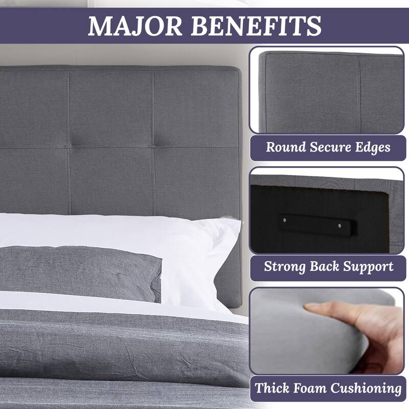 Height Adjustable Tufted Headboard - Padded Upholstered Queen Bed Backboard with Premium Fabric