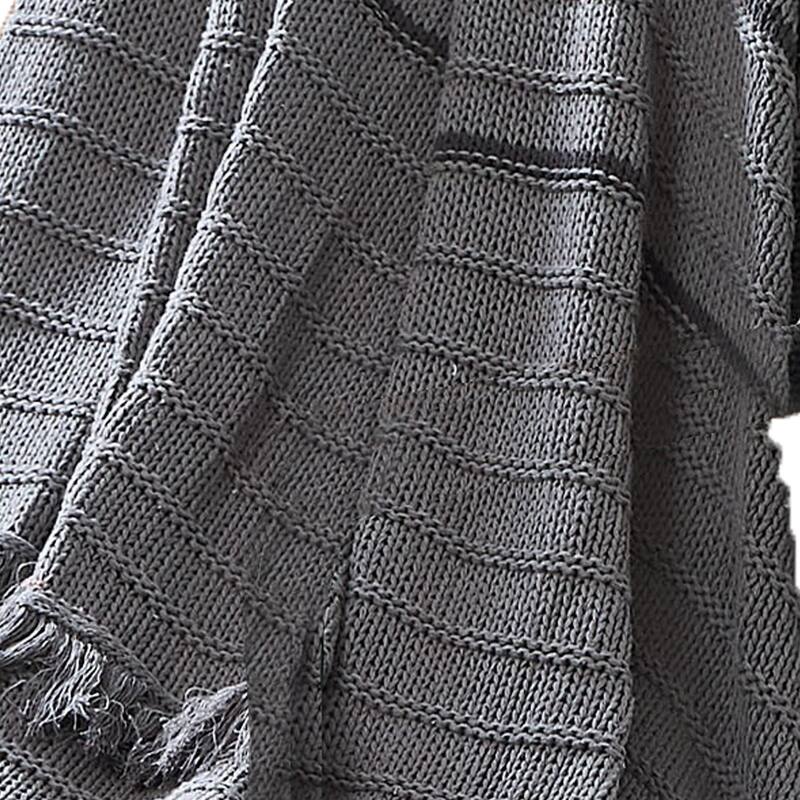 Kai 50 x 70 Throw Blanket with Fringes, Soft Knitted Cotton, Gray