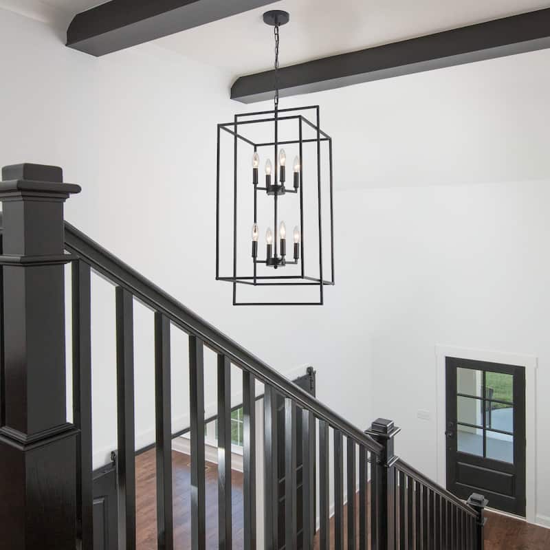 15.74inch Cage Two-tier 8-light Height Adjustable Metal Frame Chandelier for Multiple Different Spaces