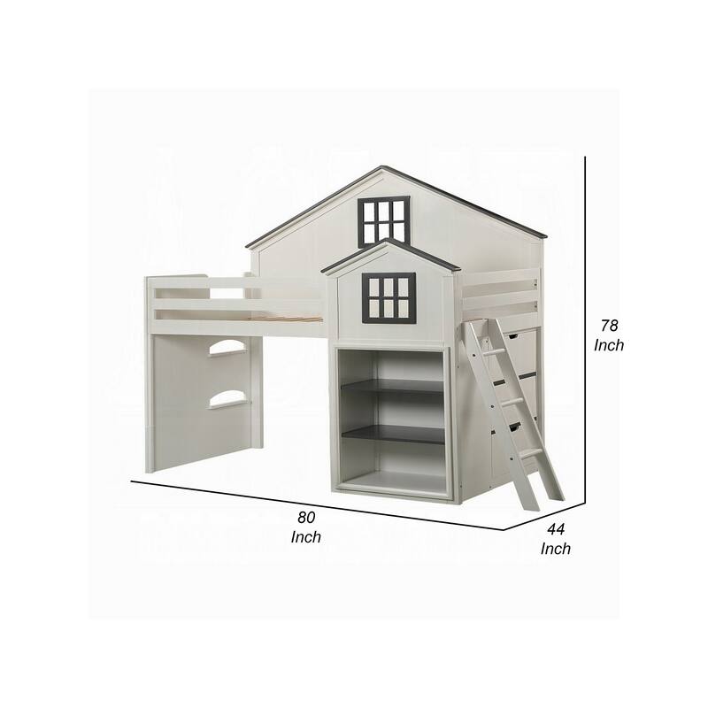Robin Twin Size Loft Bed, House Design, Built In Bookshelf, White Gray