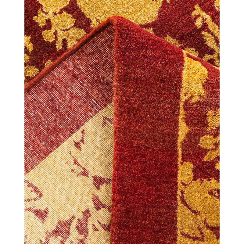 Overton Hand Knotted Wool Traditional Abstract Red Area Rug - 4' x 6'