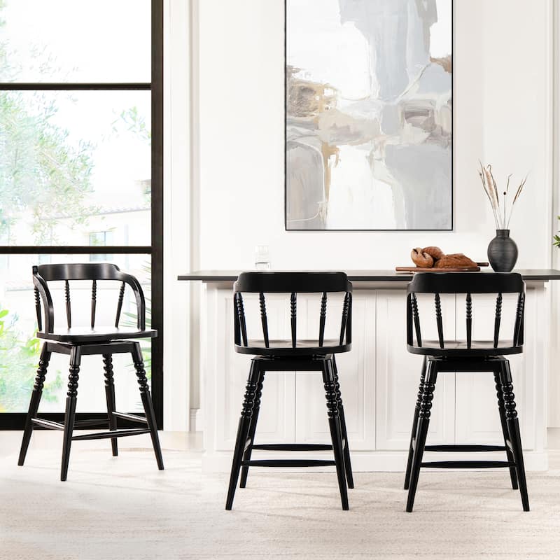 Breda 25.5" Solid Wood Turned Bubble Spindle Swivel Counter Height Bar Stool