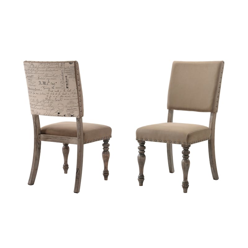 Script Printed Driftwood Finish Dining Chair Set of 2