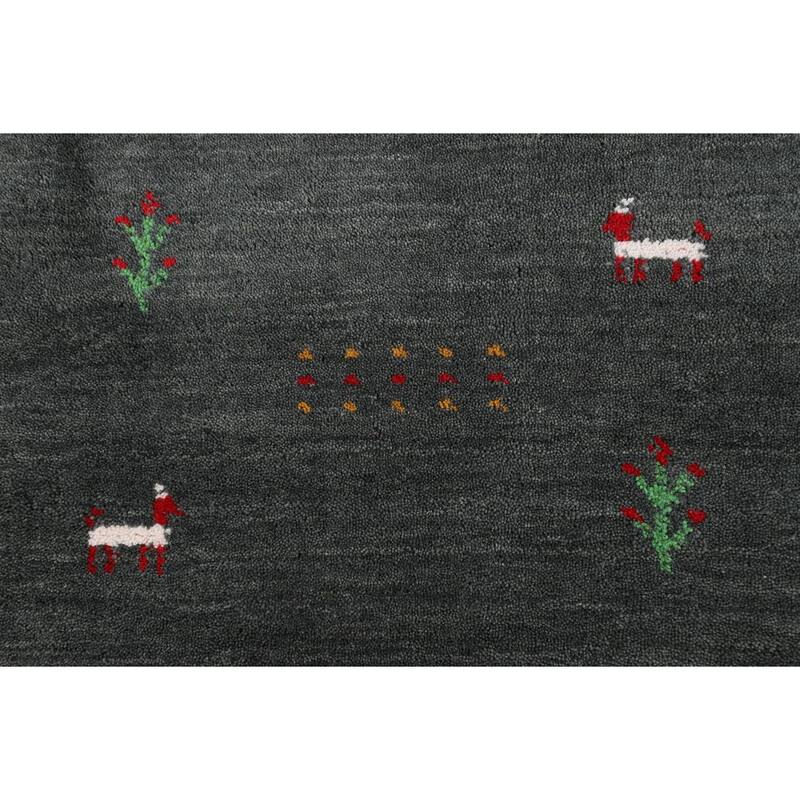 Tribal Green Gabbeh Indian Accent Rug Handmade Wool Carpet - 2'11" x 4'10"