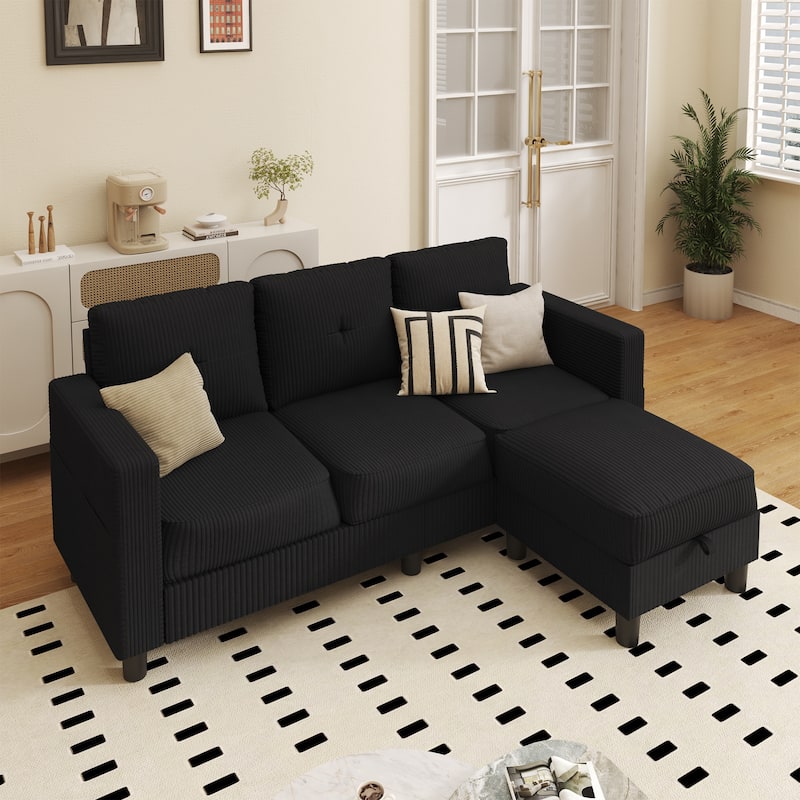 Futzca Modern Living Room Sofa Couch with Movable Ottoman & Extra Storage