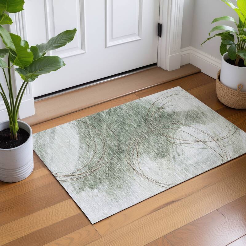 Machine Washable Indoor/ Outdoor Abstract Modern Chantille Rug