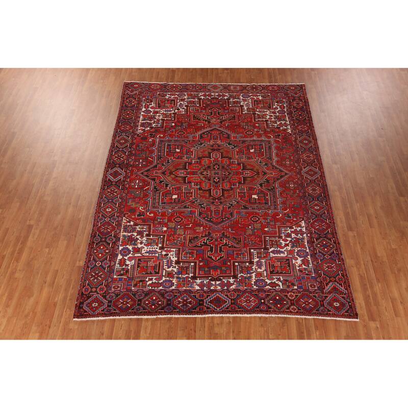 Hand Knotted Oriental 100% Wool Carpet Traditional Medallion Red Heriz Area Rug - 11' 11'' X 8' 10''