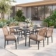 preview thumbnail 57 of 71, Nuu Garden Rattan Metal Patio Dining Set with Umbrella Hole, Zippered Cushions Fixed Chairs - Fixed rectangular table
