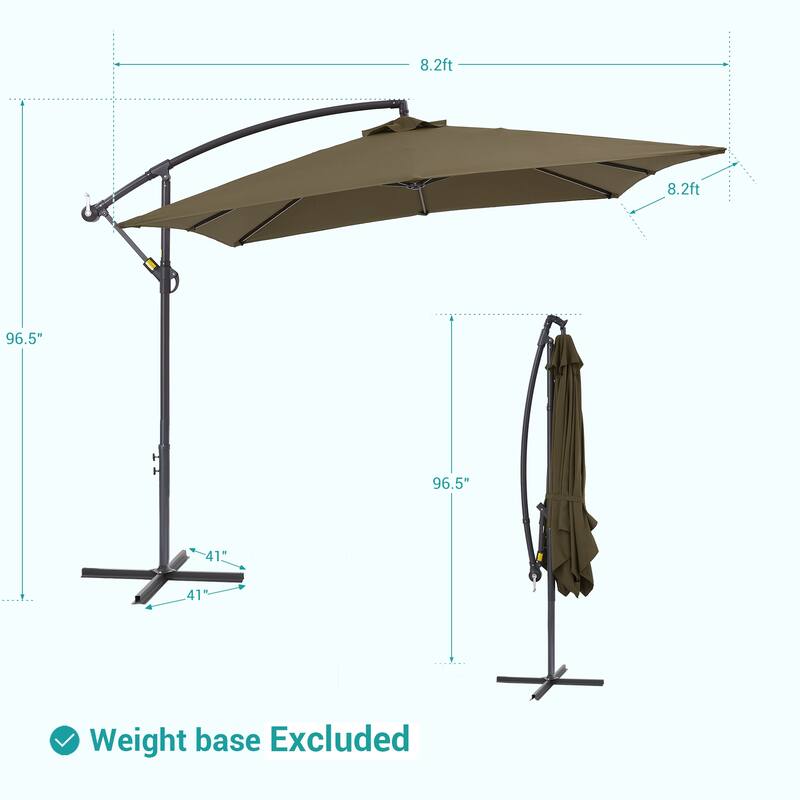BONOSUKI 8.2x8.2ft Offset Patio Umbrella Hanging Umbrella w/Steel Ribs