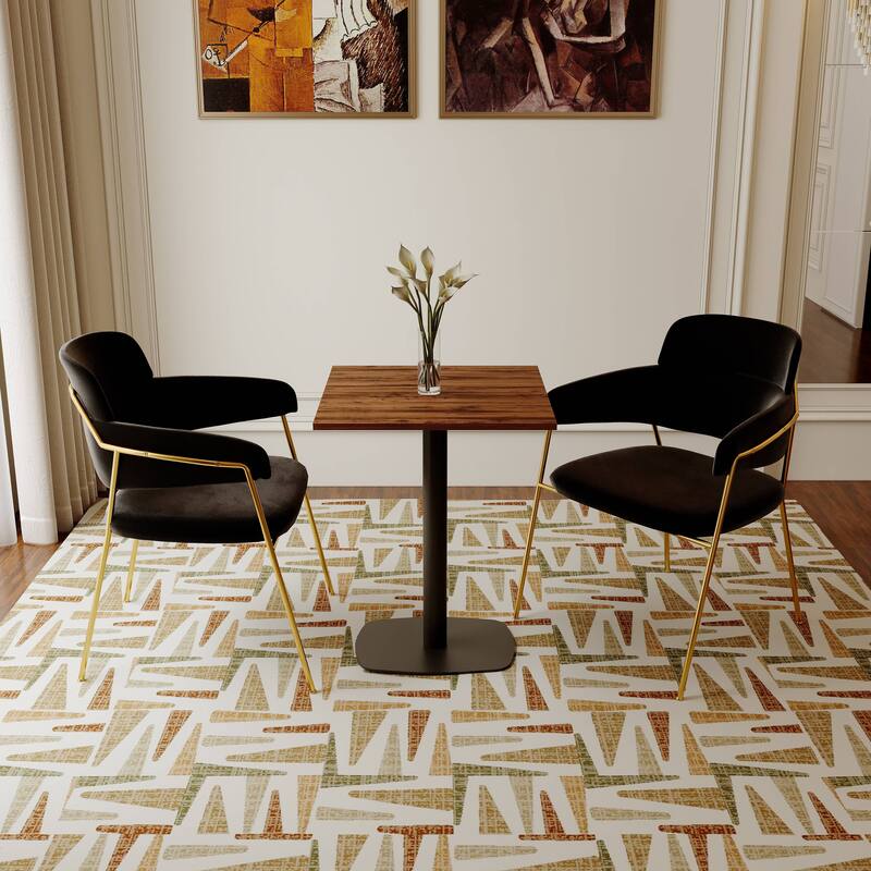 Vail Square Dining Table with 24 in. MDF Tabletop in Black Stainless Steel Square Base Accent Kitchen Table