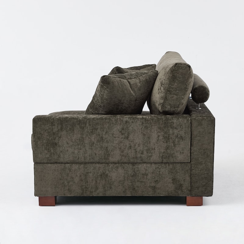 41" W Modern Chenille Corner Arm Accent Chair Sectional Module with Pillows