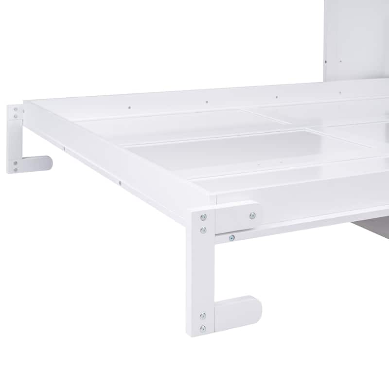 Queen Size Murphy Bed Platform Bed with Storage Shelf, Bedroom Foldable Wooden Wall Murphy Bed Frame for Bedroom Apartment