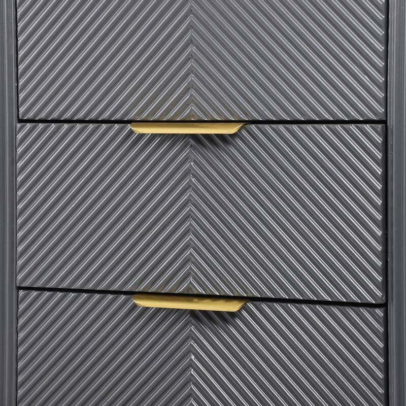 Mid-Century Fluted 3-Drawer Nightstand with Curved Design and Gold Handles