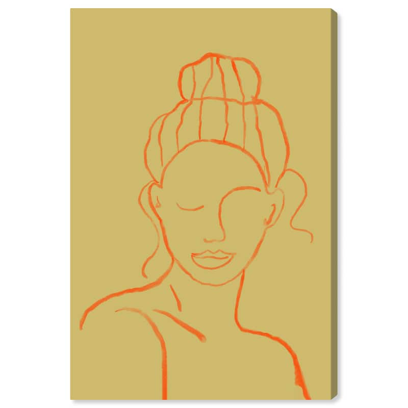 Wynwood Studio Canvas People and Portraits Outline Girl Green and Tangerine Modern & Contemporary Wall Art Canvas Print