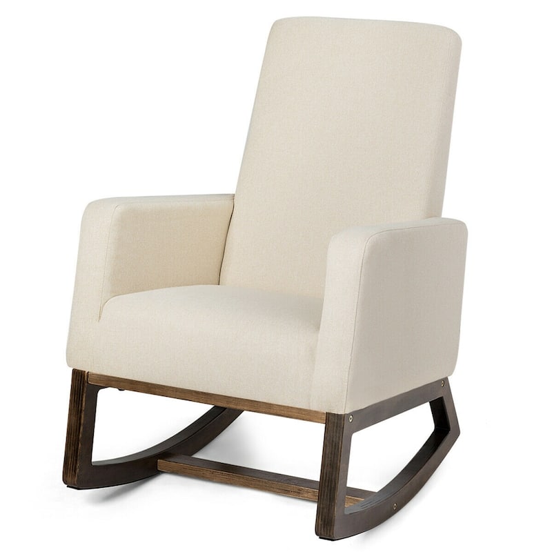 Retro Modern Fabric Upholstered Rocking Chair with Wooden Frame Comfortable Seat for Living Room - 26.5" x 32.5" x 40.5" - Beige