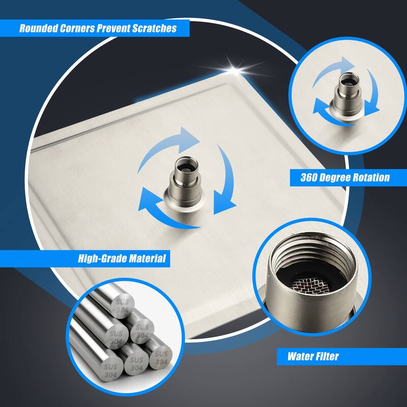 10" Square High Pressure Rain Shower Head,304 Stainless Steel Rain Shower Head