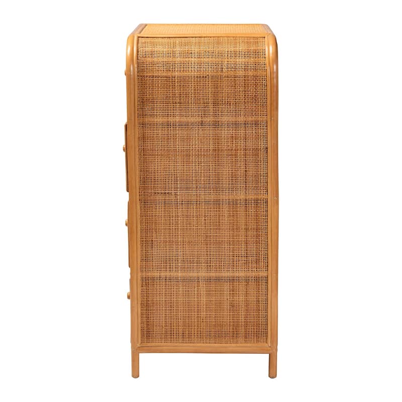 Sampit Natural Rattan 4-Drawer Storage Cabinet - Handwoven Cane Display Unit, Boho Coastal Accent for Hallway or Living Room