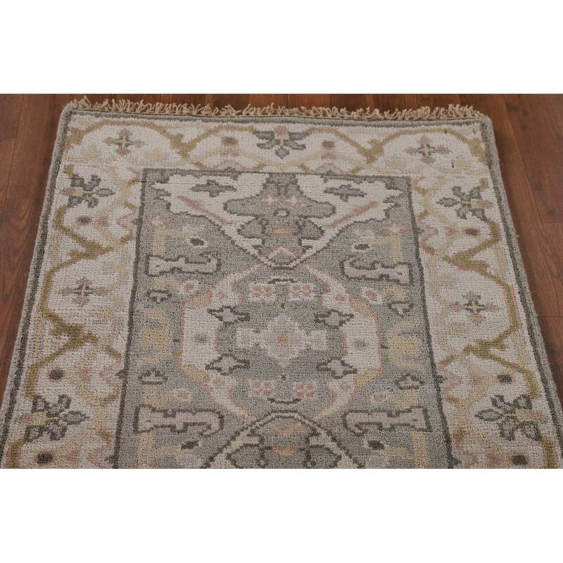 Floral Grey Oushak Oriental Runner Rug Handmade Wool Carpet - 2'7"x 9'11"