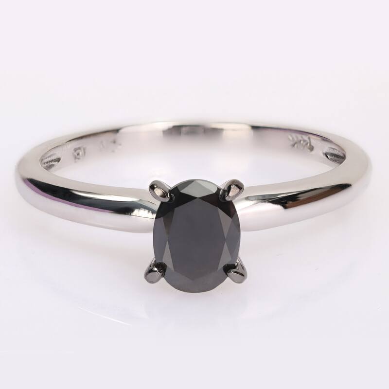 Miadora 1/2ct TDW Oval-cut Black Diamond Solitaire Engagement Ring in 14k White Gold
