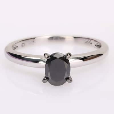 Miadora 1/2ct TDW Oval-cut Black Diamond Solitaire Engagement Ring in 14k White Gold