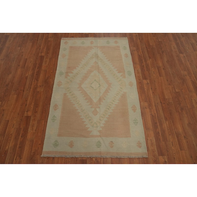 Hand Woven Oriental 100% Wool Carpet Southwestern Tribal Oranges & Rust Kilim Area Rug - 6' 1'' X 3' 7''
