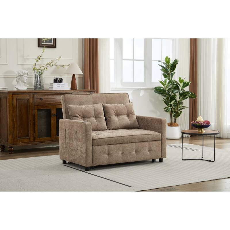 Pull-Out Sofa Bed Daybed, Lounge Chaise Loveseat with Adjustable Backrest, Convertible Sleeper Sofa with USB Charging