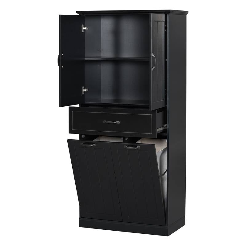 Bathroom Storage Cabinet with Two Laundry Baskets, Storage Cabinet with Doors and Drawer for Home