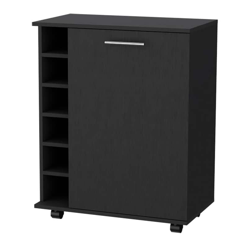 HomeRoots Black Rolling Bar Cart With Wine Storage - 25.80 in. x 32.30 in. x 14.70 in.