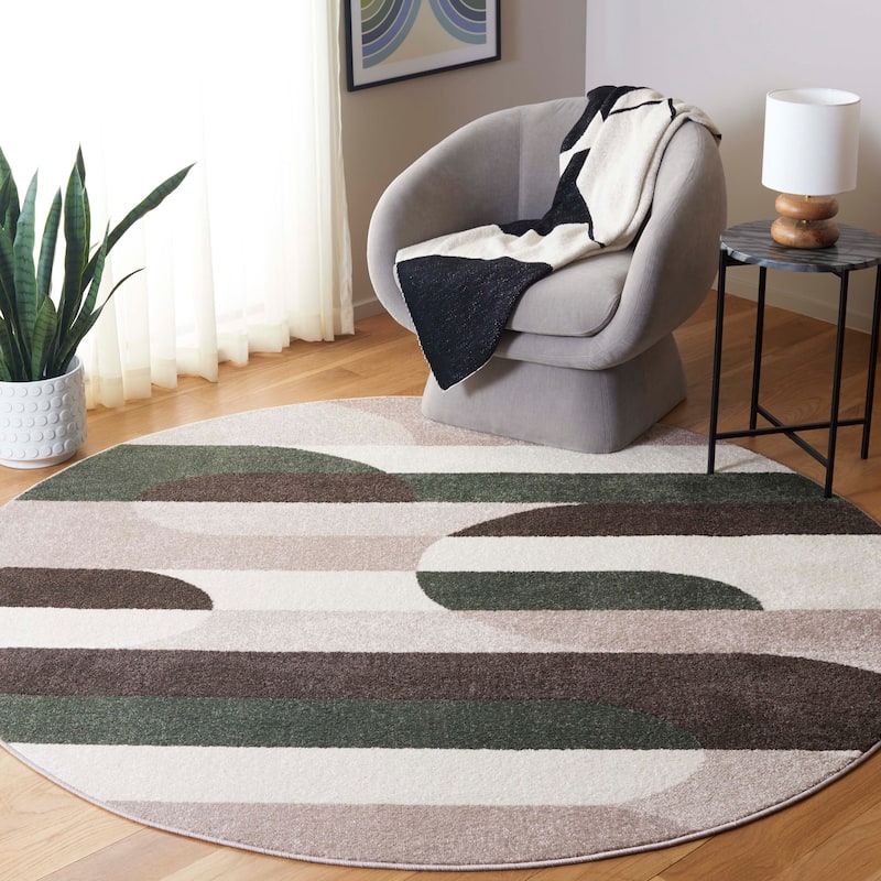 SAFAVIEH Adirondack Jarmila Mid-Centry Modern Retro Rug - 6'7" Round - Beige/Green