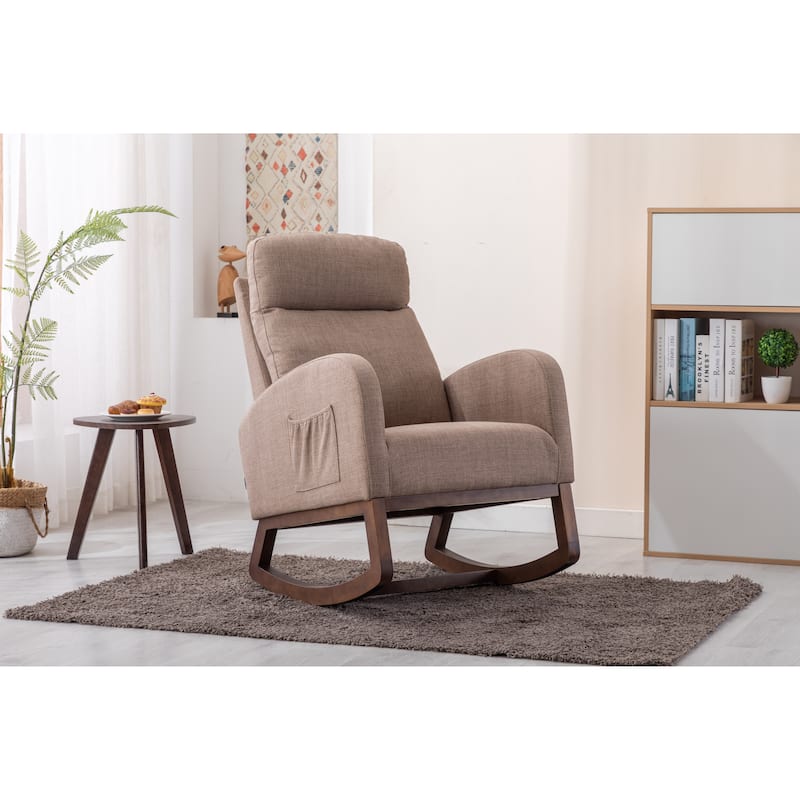 Camel 27" Upholstered Rocking Chair with Side Pocket - Camel