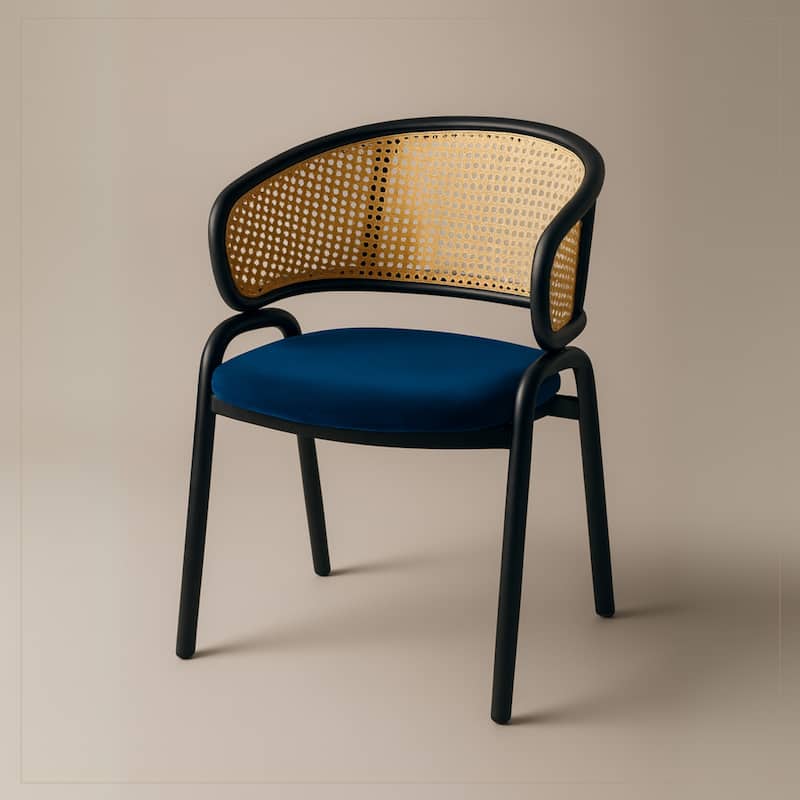 Ervilla Ergonomic Wicker Back Velvet Accent Dining Armchair with Powder Coated Steel Legs Protective Pad