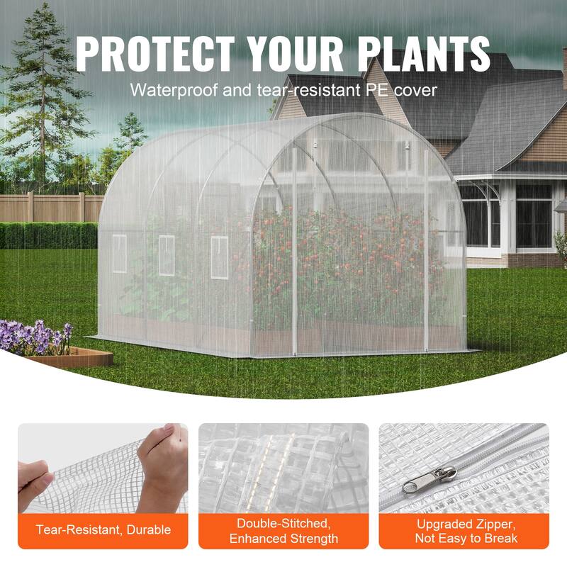 Walk-in Tunnel Greenhouse, Hoop House Greenhouse Tunnel, Plant Hot House with Galvanized Steel Frame, Green PE Cover