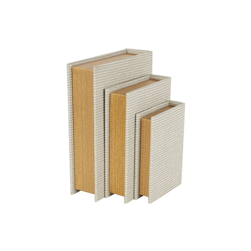Faux Leather Book Shaped Decorative Box - Set of 3 Brown, Cream, Black, Copper - Roche River Decor