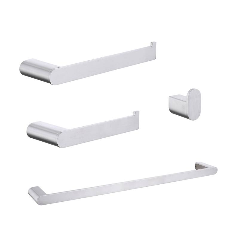 Topcraft Wall Mounted Stainless Steel Bathroom 4-Piece Hardware Accessory Set - Brushed Nickel