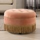 preview thumbnail 21 of 90, Yolanda Performance Fabric 25" Tufted Round Footstool Ottoman with Rope Fringe