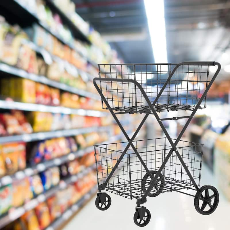 Extra Jumbo Shopping Cart,2 Layers Grocery Cart on Wheels