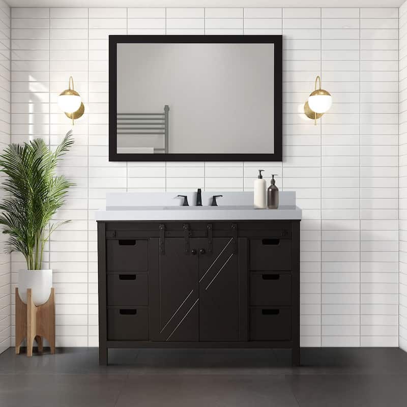 Marsyas 48 in W x 22 in D Brown Bath Vanity, Cultured Marble Countertop, Faucet Set and 44 in Mirror