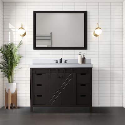 Marsyas 48 in W x 22 in D Brown Bath Vanity, Cultured Marble Countertop and 44 in Mirror