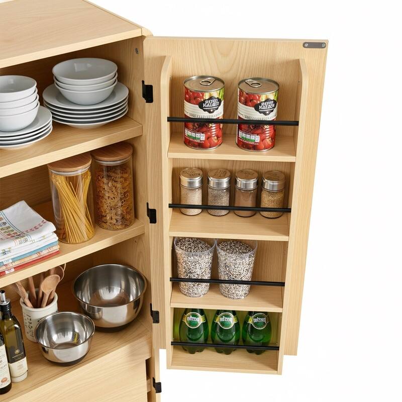Farmhouse 72" Tall Kitchen Pantry Cabinet, Freestanding Curved Design with Adjustable Shelves and Hidden Drawer